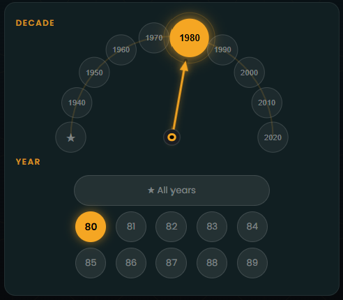 Tiempa's decade dial, set to 1980